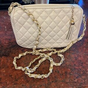Beautiful Cream Quilted Genuine Leather Crossbody Bag
